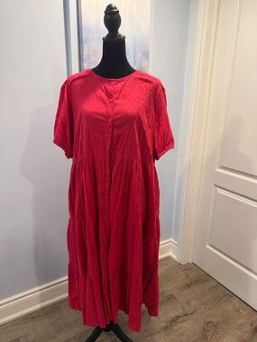 Old Navy Red Tiered Eyelet Midi Dress